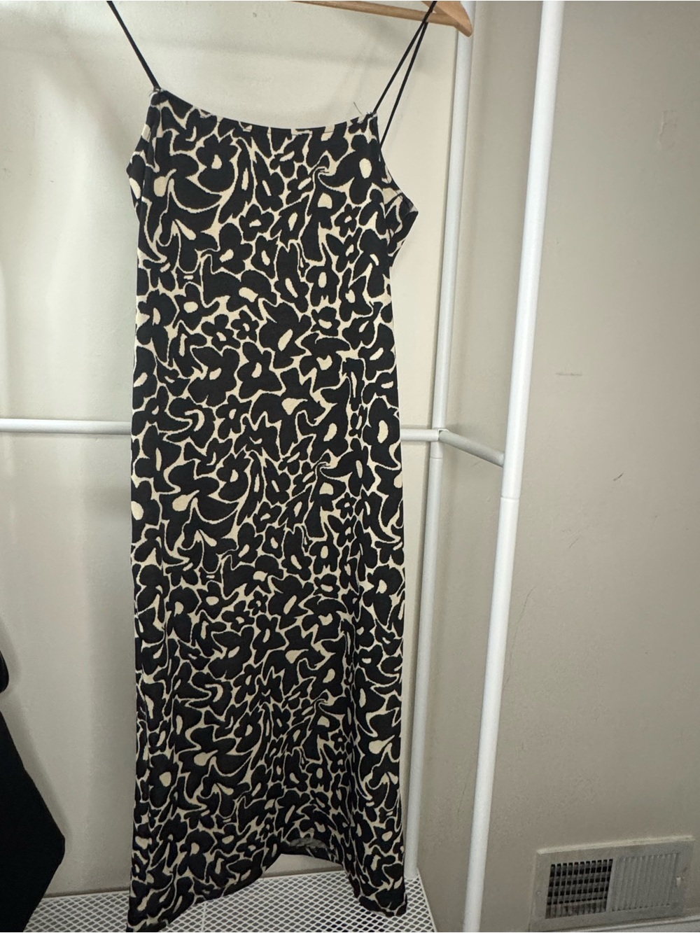 Slip Dress with Black and Cream Abstract Print